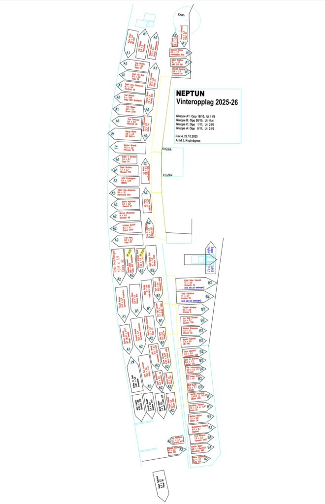 Kart over båter på land, vinteren 2025-26